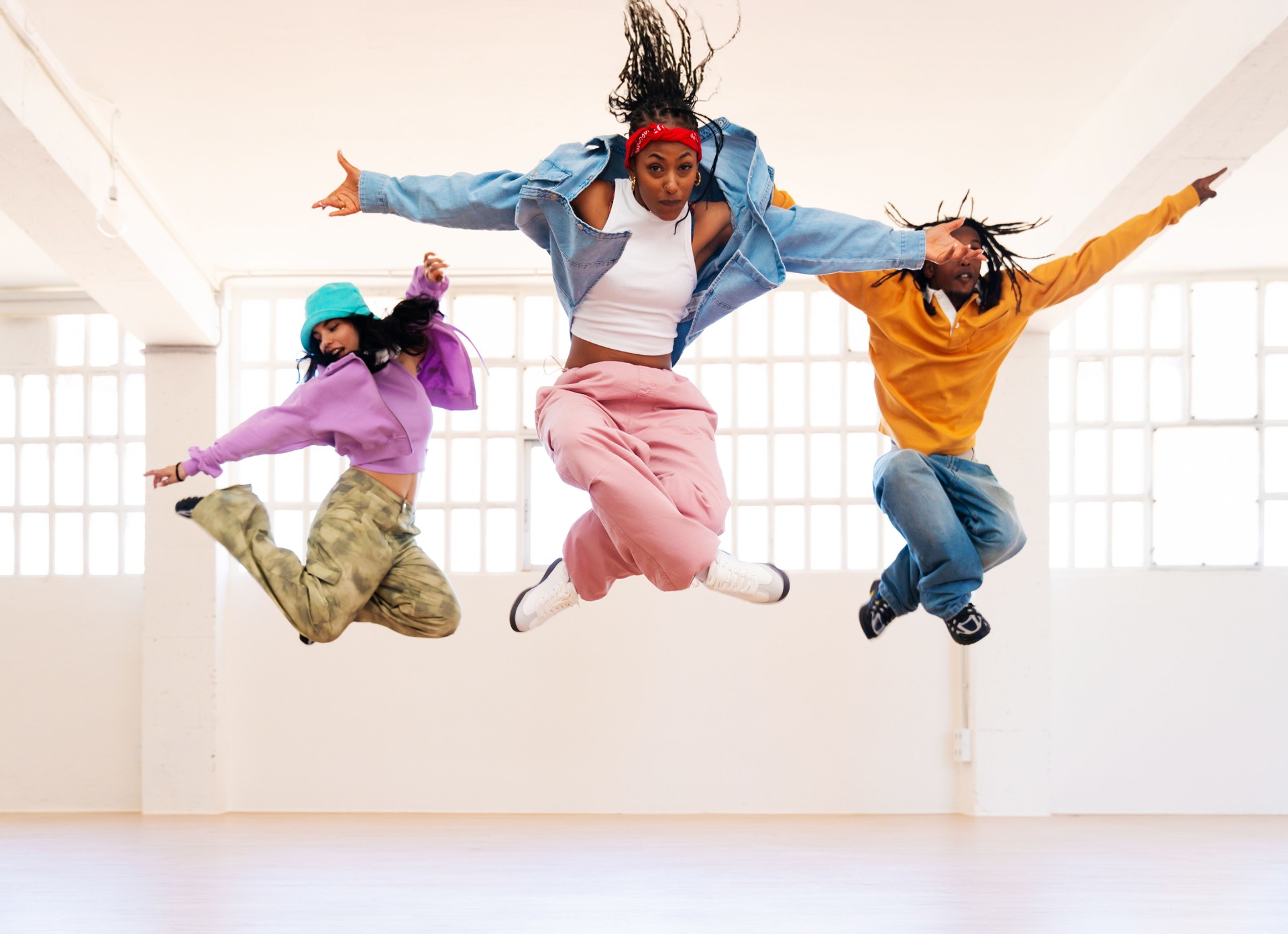 Young group of multiethnic hip-hop dancers dancing